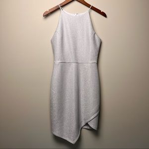 Topshop Shimmer Metallic Silver Asymmetrical Cocktail Dress